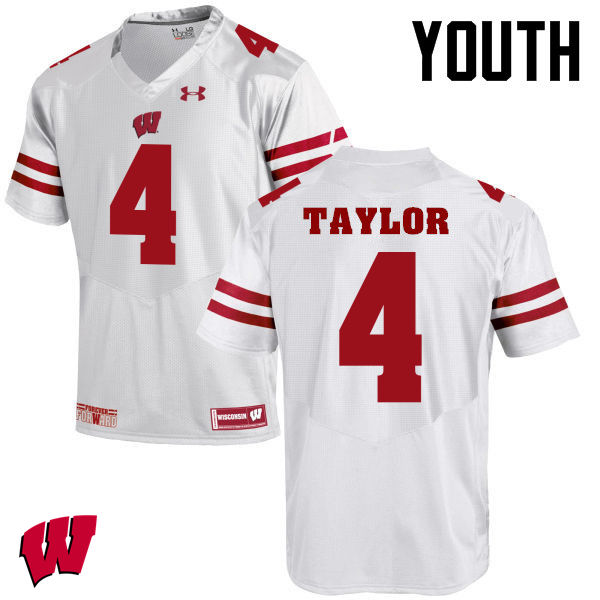 Wisconsin Badgers Youth #4 A.J. Taylor NCAA Under Armour Authentic White College Stitched Football Jersey AJ40D10BJ